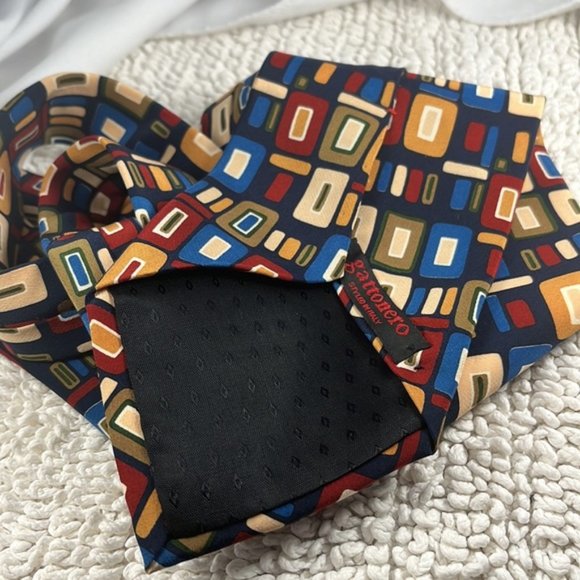 Gattonero 100% Italian silk tie with retro square pattern colourful design - Picture 2 of 4